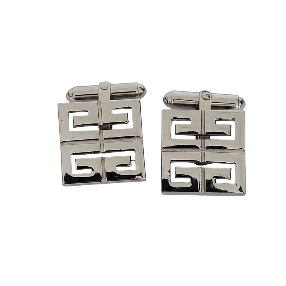 Givenchy Vintage 4G Logo Square Cufflinks Silver Tone Designer Mens Jewelry